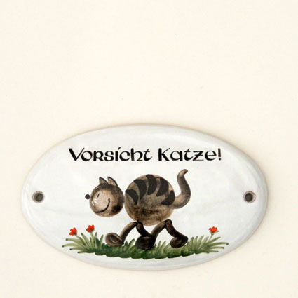 großes Türschild "Vorsicht Katze!"